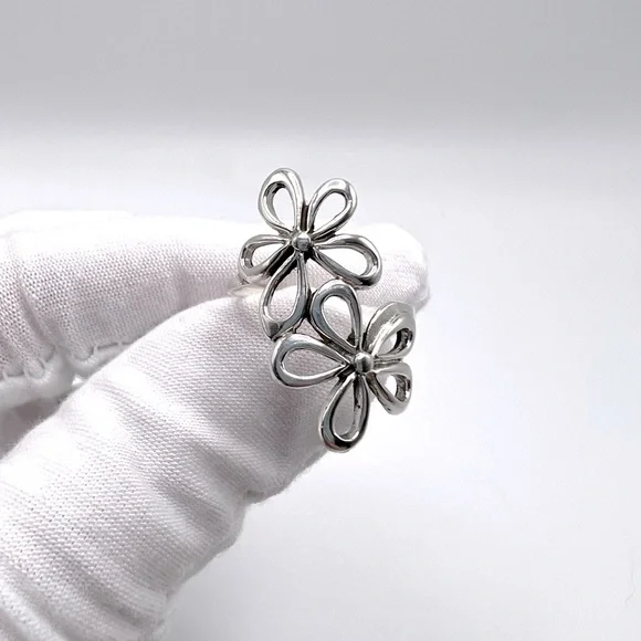 .925 Sterling Silver Double Flower Ring - Picture 17 of 17